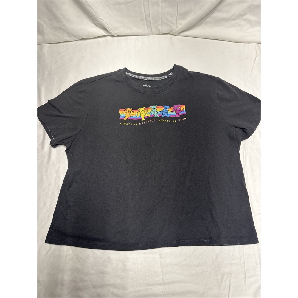 Grateful Dead Dancing Bears T Shirt Womens XL Black Tie Dye Sleeves Cotton